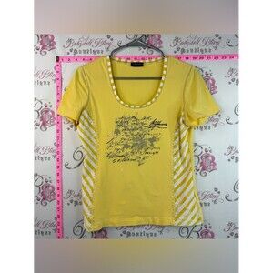 Taifun T-shirt Scoop-Neck Short Sleeve Tee with Printed Front and Stripe Panels